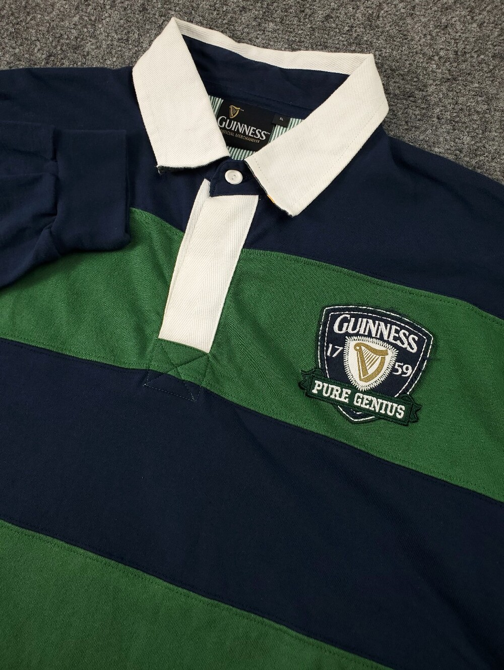 Guinness Beer Rugby Polo Shirt XL Long Sleeve Ireland Striped Pure Genius Preppy